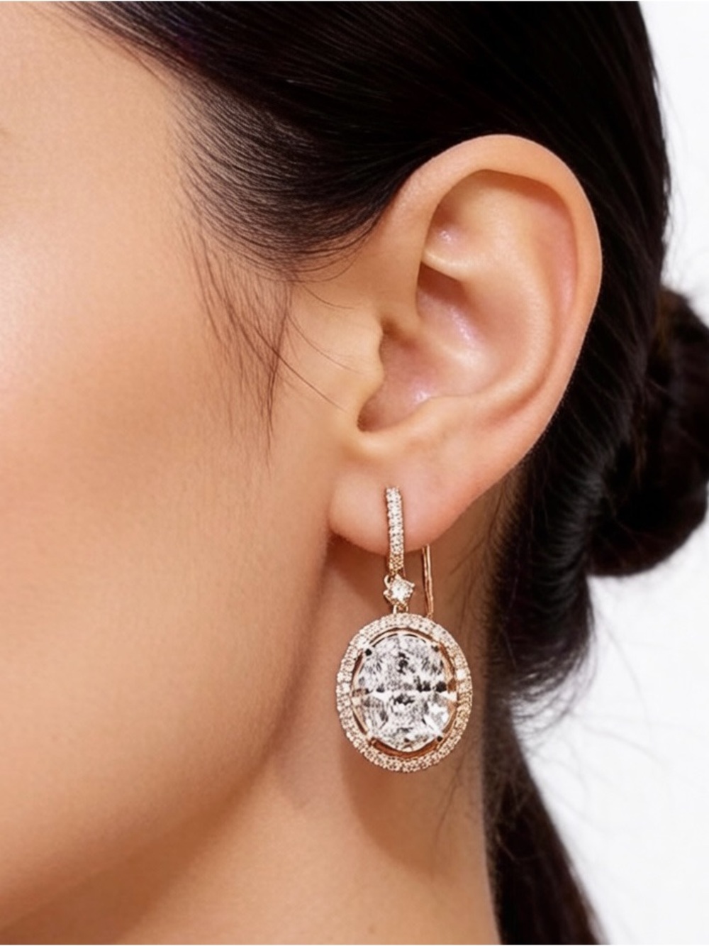 Anthropologie Rose Gold Crystal Halo Drop Earrings